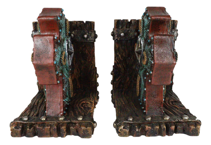 Rustic Turquoise Western Star Horseshoes Cross Braided Ropes Decorative Bookends