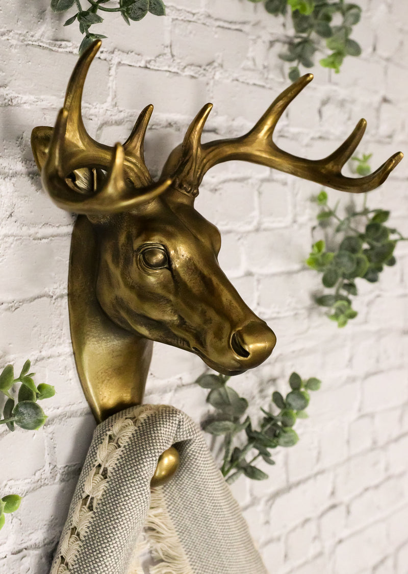Ebros Bronzed 10 Point Buck Deer Bust Wall Hook Hanger Hunter's Game Trophy Taxidermy