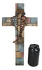 Western USA Flag Heart Fallen Soldier Boot Rifle Helmet Memorial Wall Cross 14"