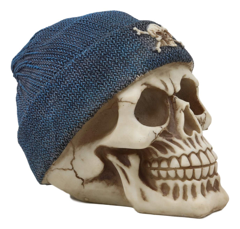 Ebros Gangster Thug Skull With Blue Crossbones Beanie Hat Figurine 6"L Skeleton Skulls