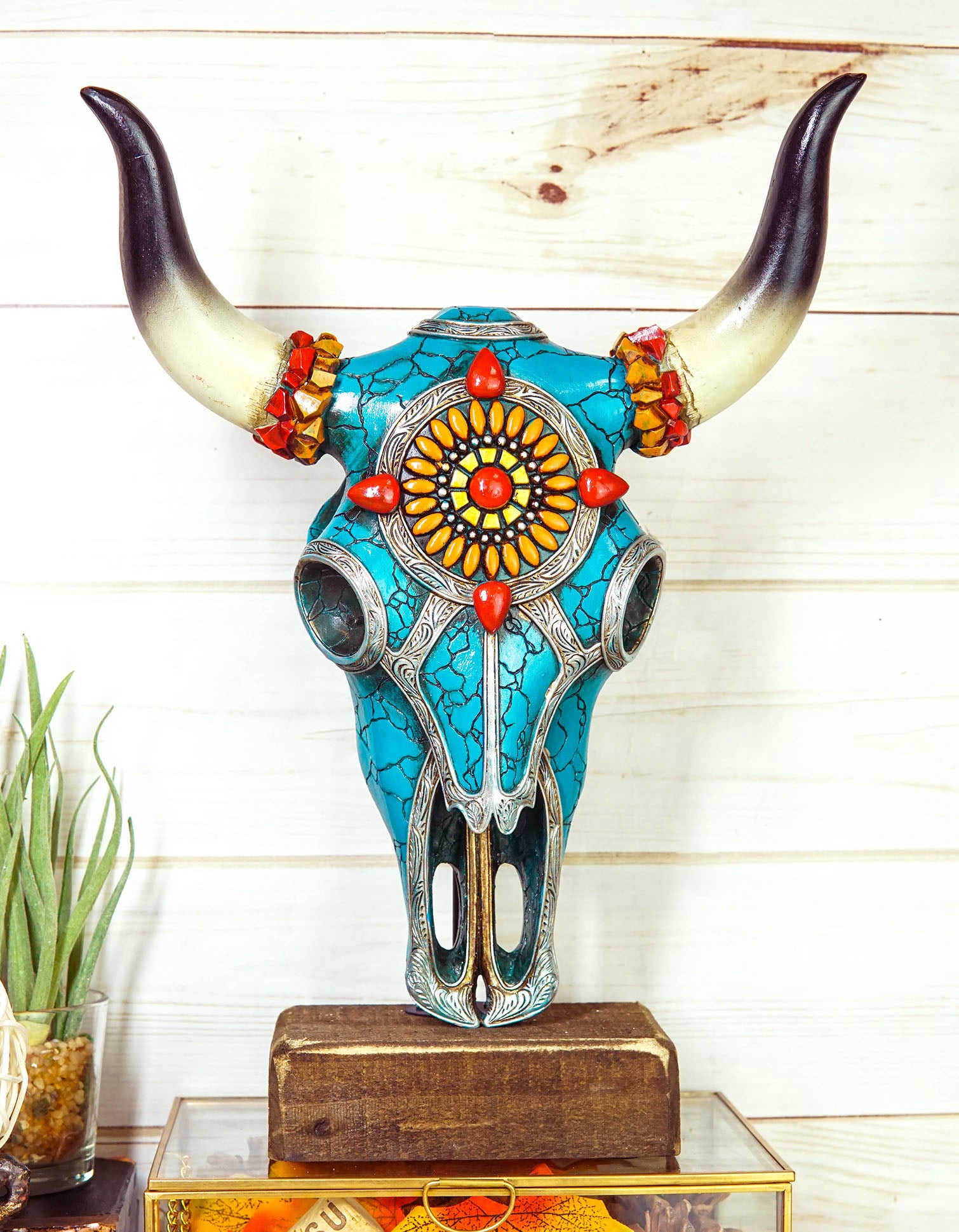 新品タグ付き✨Ameri Vintage COW PATTERN SK Rustic Western Aztec Mosaic Turquoise Cow Steer Bull Skull Desktop