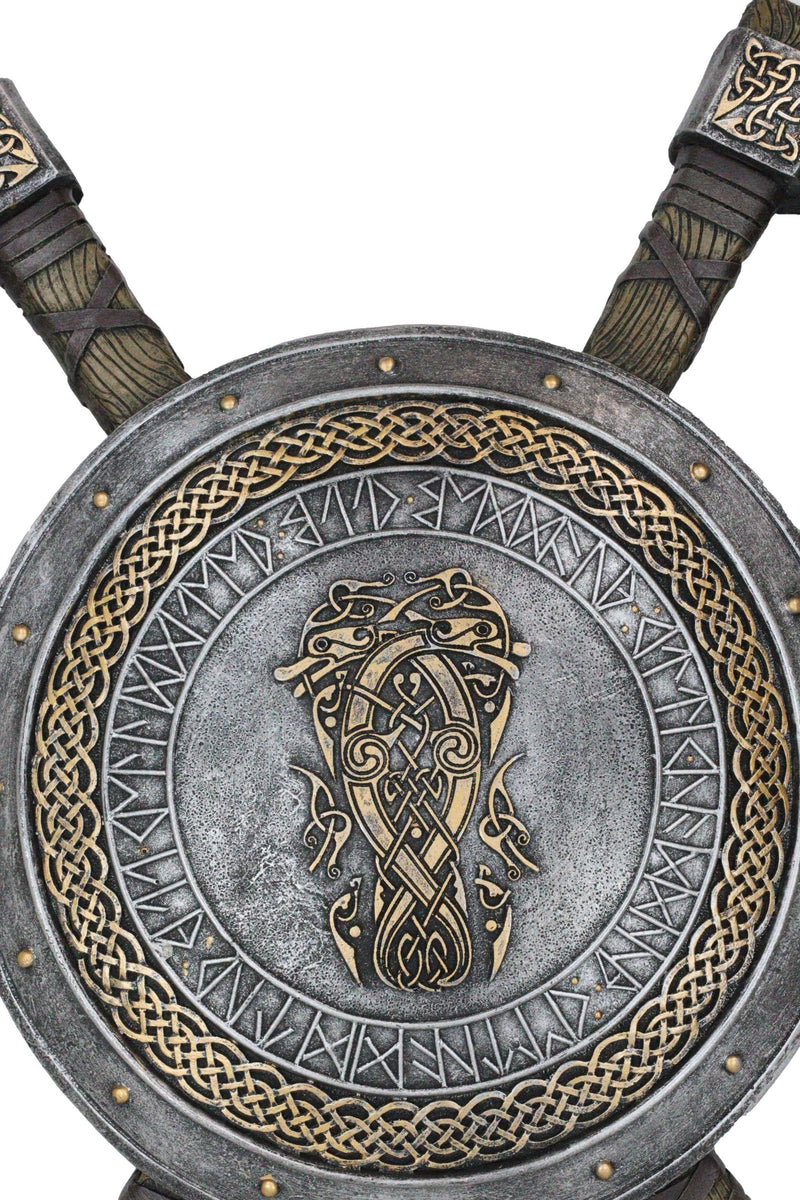 Ebros Viking Warrior Coat of Arms Ragnar Serpent Shield With Crossed Axes Plaque