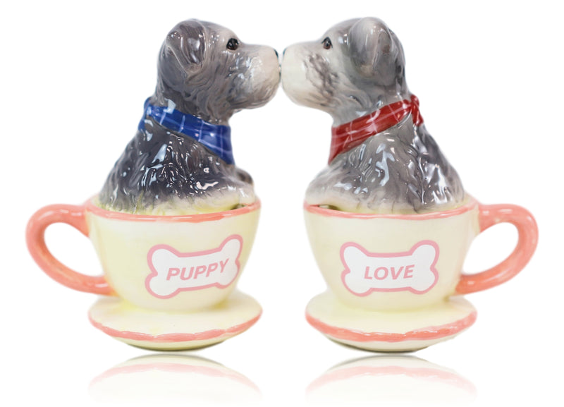 Puppy Love Adorable Teacup Schnauzer Dog Couple Ceramic Salt Pepper Shaker Set