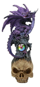 Ebros Purple Midnight Dragon Perching On Cranium Alien Skull W/ Gemstone Statue