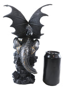 Large Rune Armored Dragon On Pedestal Tea Light Candle Holder Statue Figurine
