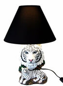 Ebros White Rare Alaskan Tiger Desktop Table Lamp Statue With Black Fabric Shade