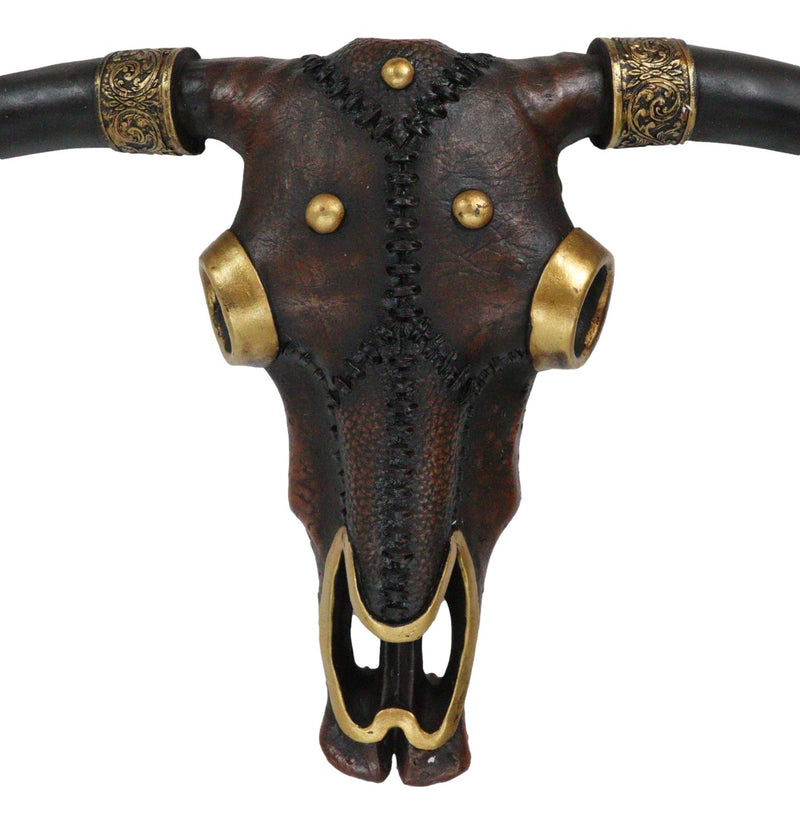 Large Rustic Western Steampunk Tooled Leather Steer Bull Cow Skull Wall Decor
