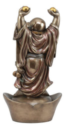 Chinese Zen Monk Happy Buddha Standing On Golden Nugget Statue Happiness Fortune