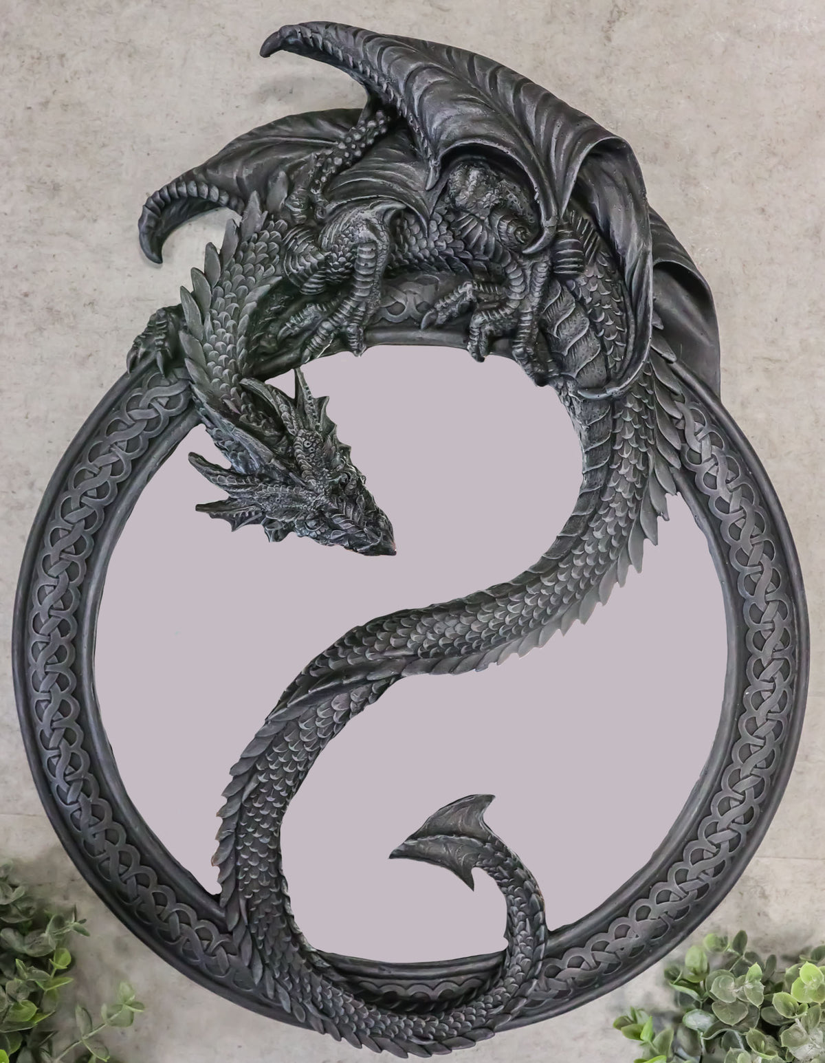 Ebros Feng Shui Yin Yang Harmony Celestial Dragon Wall Hanging Mirror Plaque Decor