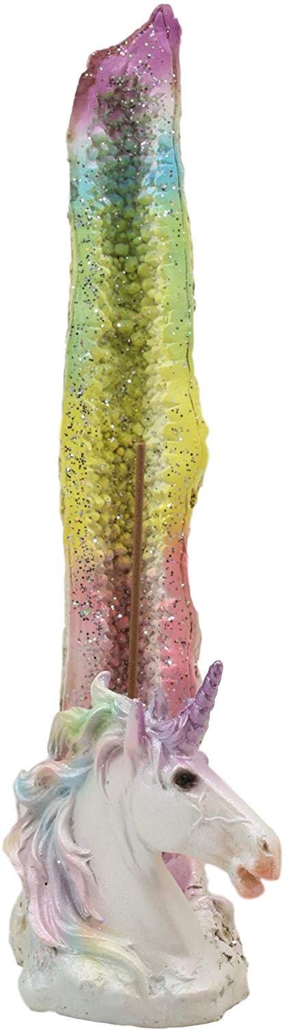 Ebros Fantasy Rainbow Sacred Unicorn by Crystal Pillar Incense Holder Burner