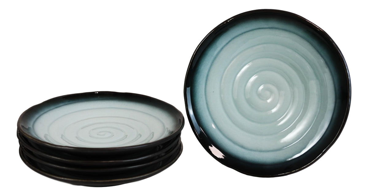 Pack Of 5 Ceramic Zen Blue Lunch Salad Appetizer Deep Plates Or Shallow Bowls - Ebros Gift