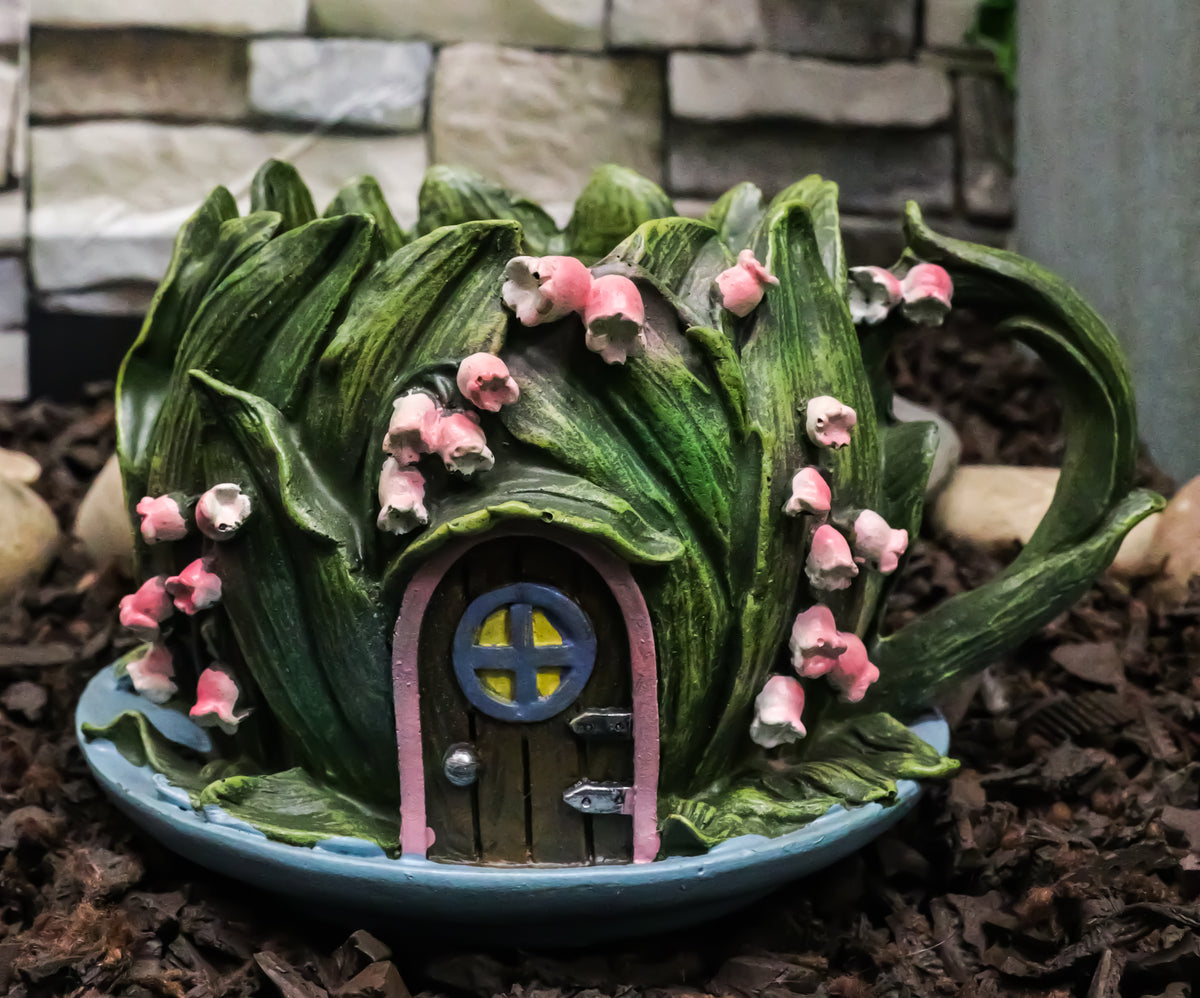 Fairy Garden Leaf Foliage Teacup Cottage House Floral Planter Vase Figurine
