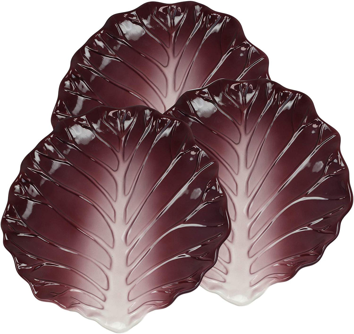 Ebros 12"W Ceramic Red Lettuce Shaped Serving Plate or Dish Platter (SET OF 3) - Ebros Gift