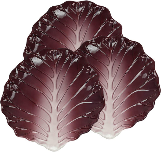 Ebros 12"W Ceramic Red Lettuce Shaped Serving Plate or Dish Platter (SET OF 3) - Ebros Gift