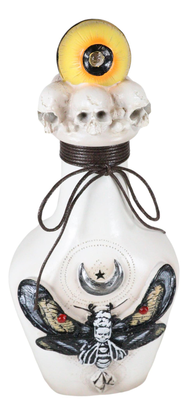 Wicca Black Skull Moth Crescent Moon And LED Witch Eyeball Faux Potion Bottle