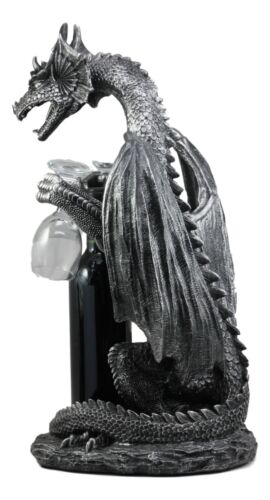 Large Legendary Smaug Brewery Black Dragon Wine Valet Holder Statue Wine Glasses