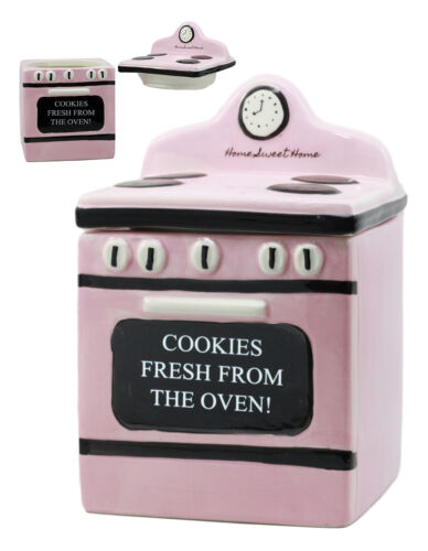Ceramic Vintage Pink Oven Cookie Jar With Seal Tight Lid Old Fashioned Retro - Ebros Gift
