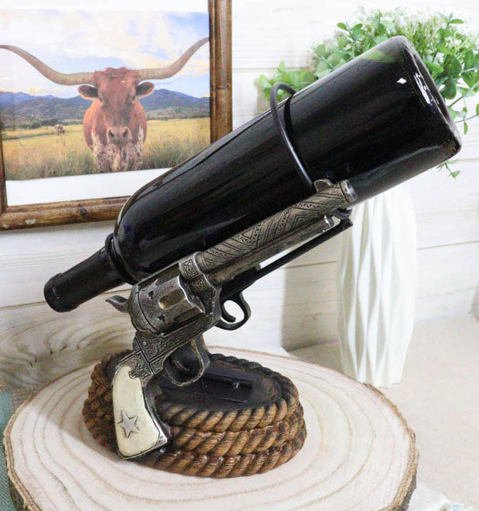 Western Six Shooter Cowboy Pistol Revolvers And Bull Ropes Wine Holder Caddy