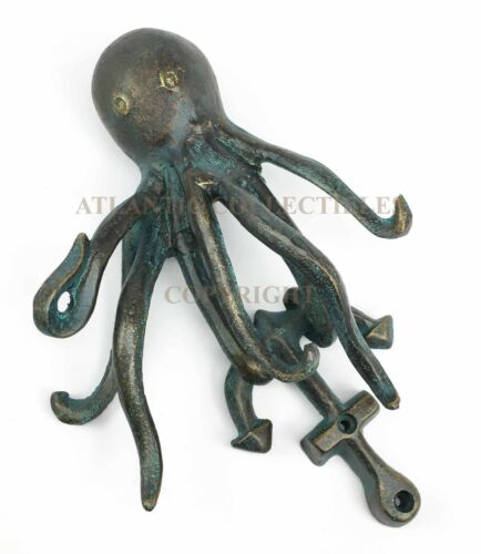 Ocean Fearsome Creature Kraken Octopus With Ship Anchor Aluminum Door Knocker