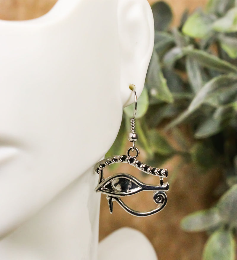 Ancient Egyptian Theme Eye Of Horus Silver Colored Stud Earrings Pair Accessory