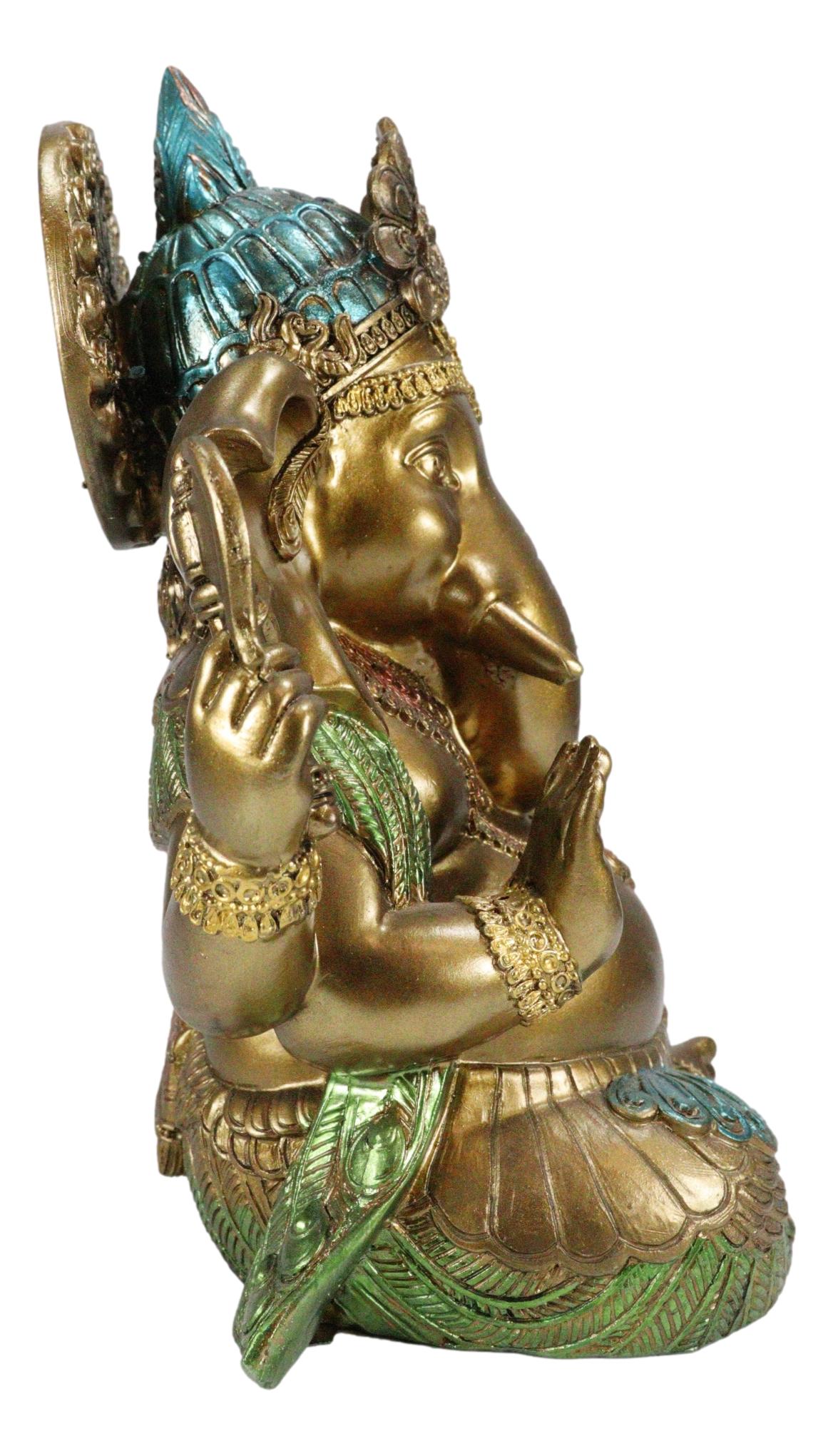 Seated Hindu God Ganesha Ganapati Holding Trident Axe and Modaka Bowl Figurine