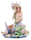 Sheila Wolk Rainbow Pool Mermaid By Butterfly Dragonfly And Koi Fishes Statue