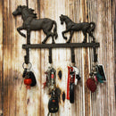 Ebros Cast Iron Rustic Western Country Farm Horse With Foal Coat Key Hat Leash Backpack Wall Hanging Hooks 13" Wide 4 Peg Hook Decor Hangers Cowboy Decorative Organizer