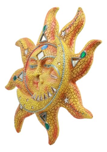 Ebros Orange Mosaic Face Sun with Yellow Mosaic Moon, 13"H Wall Plaque Decor - Ebros Gift