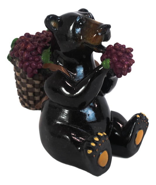 Western Rustic Berry Picking Black Bear With Fruit Harvest Bag Figurine Bears