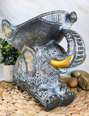 Ebros Grey Mosaic Design Elephant Laying Down With Trunk Up Holding Bowl Decor