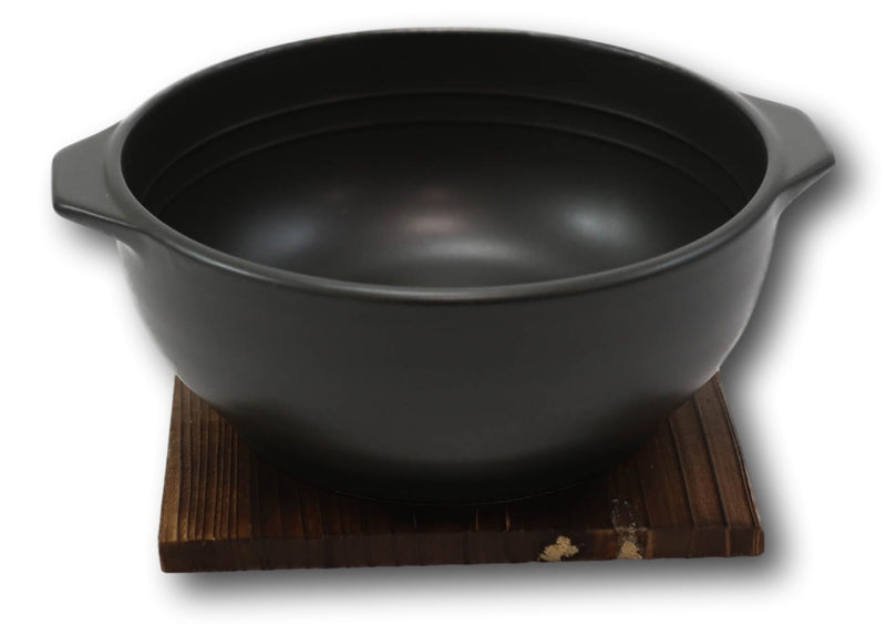 Japanese Black Donabe Ceramic Hot Clay Pot Bowl Casserole 32oz With Wooden Base