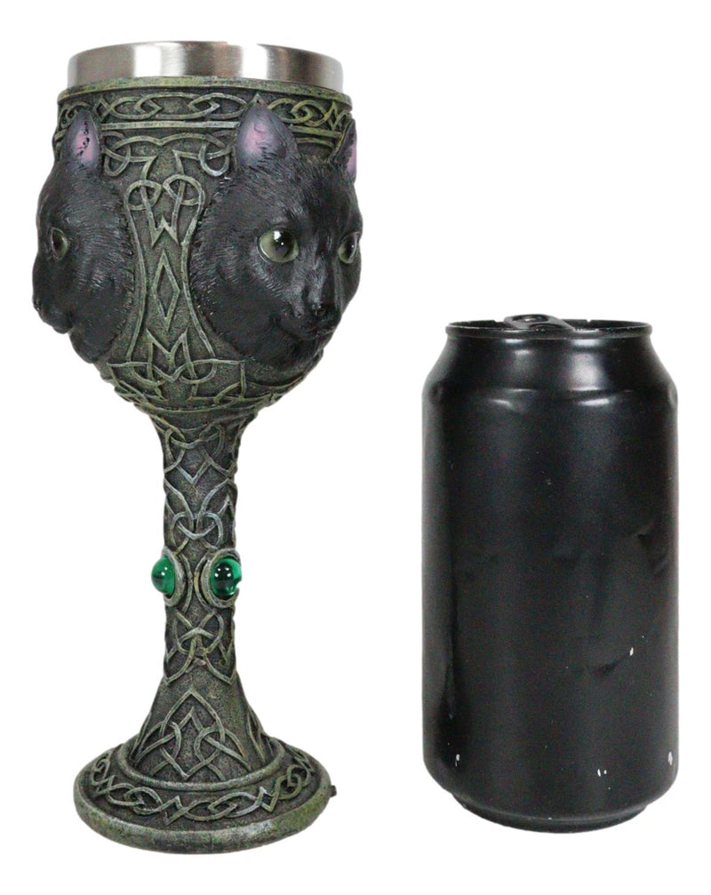 Ebros Wicca Mystical Witching Hour Black Cat Wine Goblet 7oz Cats Celtic Chalice Cup