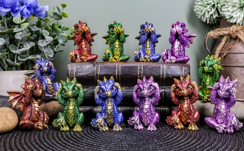 Ebros Baby Dragons in See Hear Speak No Evil Poses Miniature Figurines Set of 12