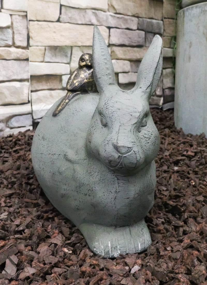 Home & Garden Decor Bunny Rabbit With Little Bird Friend Aluminum Statue