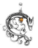 Ebros Celtic Dragon Heart Scrollwork Lace With Gemstone Jewelry Pewter Necklace