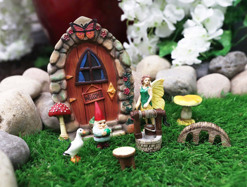 Mini Fairy Garden Door Well Duck Gnome Bridge Table Mushroom 8 Piece Starter Kit