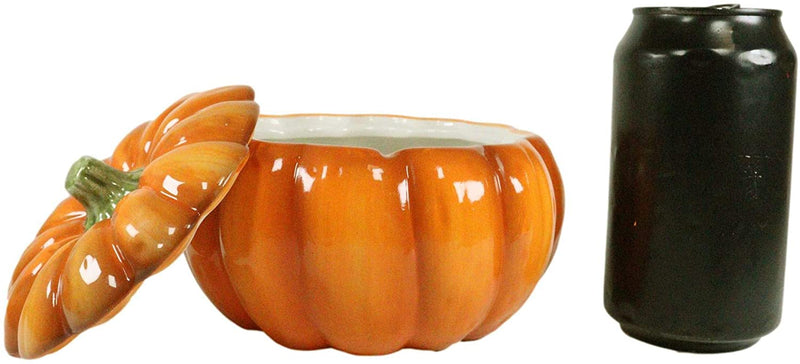 Ebros Orange Vegetable Pumpkin Soup Or Dessert Bowl With Lid Ceramic SET OF 4