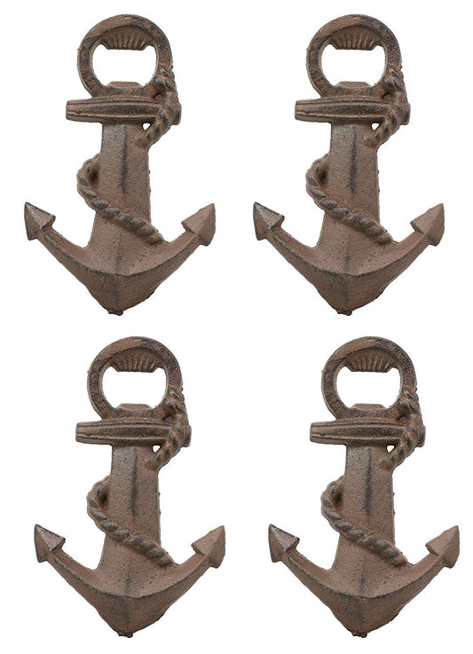 Ebros Rustic Vintage Solid Cast Iron Metal Nautical Ship Anchor Soda Beer Bottle Cap Opener 6.5" High Coastal Sea Bayou Boat Getty Port Anchors Party Decor Accent (4)