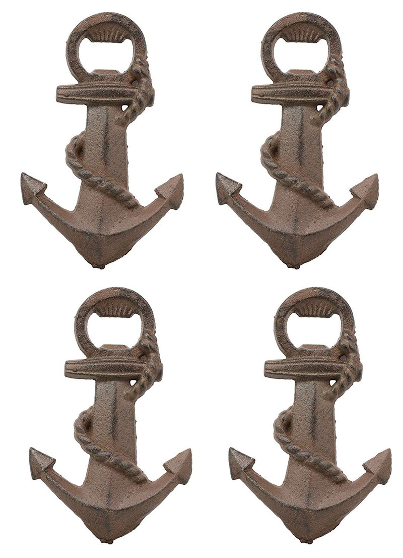 Ebros Rustic Vintage Solid Cast Iron Metal Nautical Ship Anchor Soda Beer Bottle Cap Opener 6.5" High Coastal Sea Bayou Boat Getty Port Anchors Party Decor Accent (4)