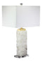 Crystalline Marble Pillar Contemporary Table Lamp With Rectangular Linen Shade
