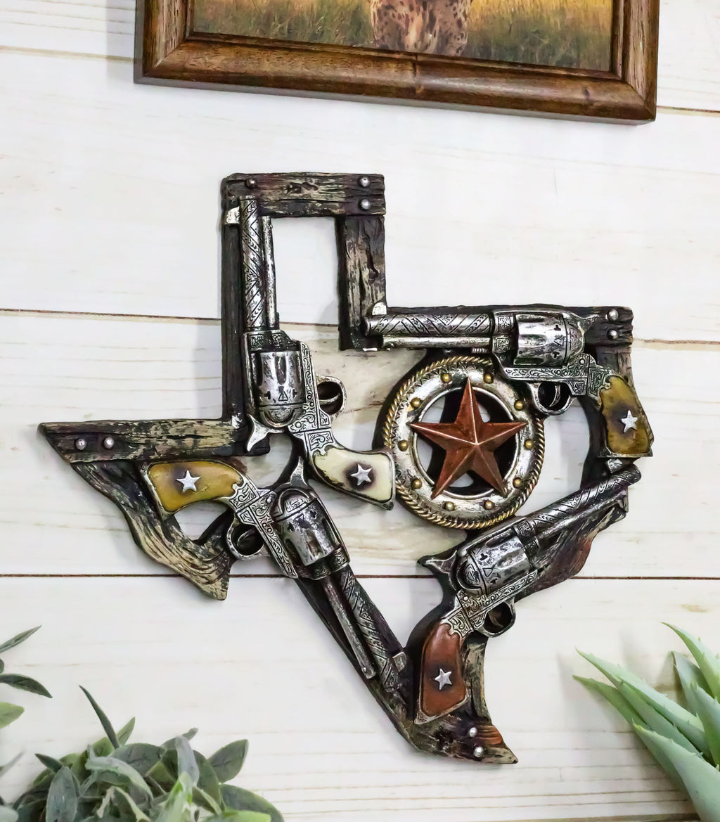 Gun Star Frame Rustic Western Lone Star Texas State Map Triple Cowboy Revolver Guns W ...