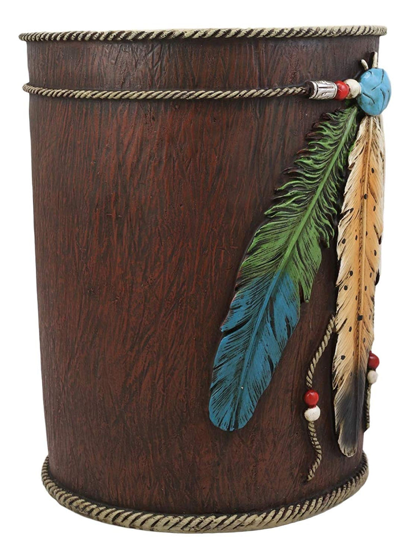 Ebros Feathers Turquoise Stone and Beads Dream Catcher Waste Basket Bin 9.5"H