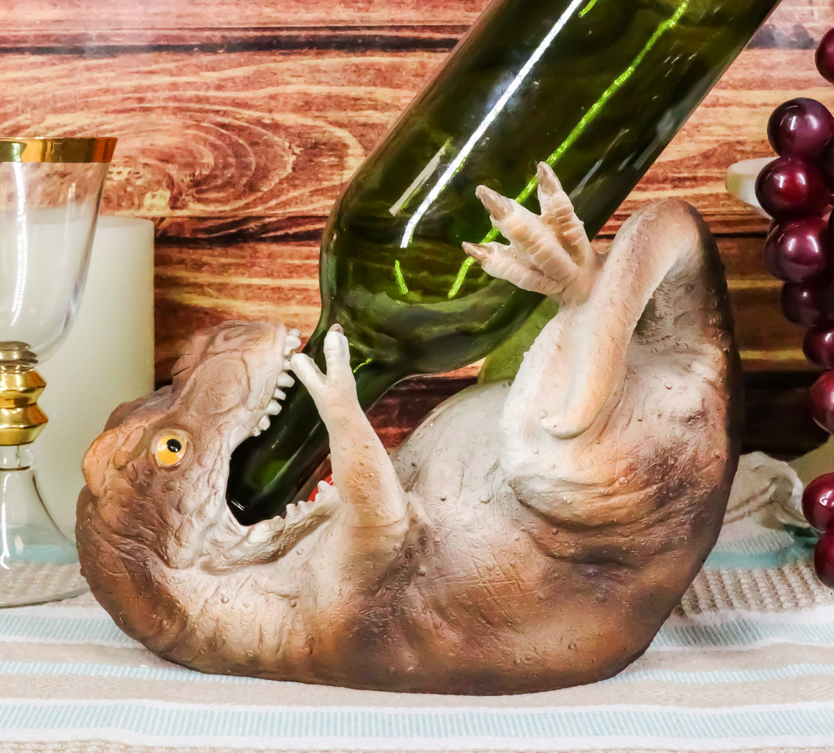 Prehistoric Dinosaur T-Rex Wine Holder 8.5"Long Kitchen Party Hosting Jurassic