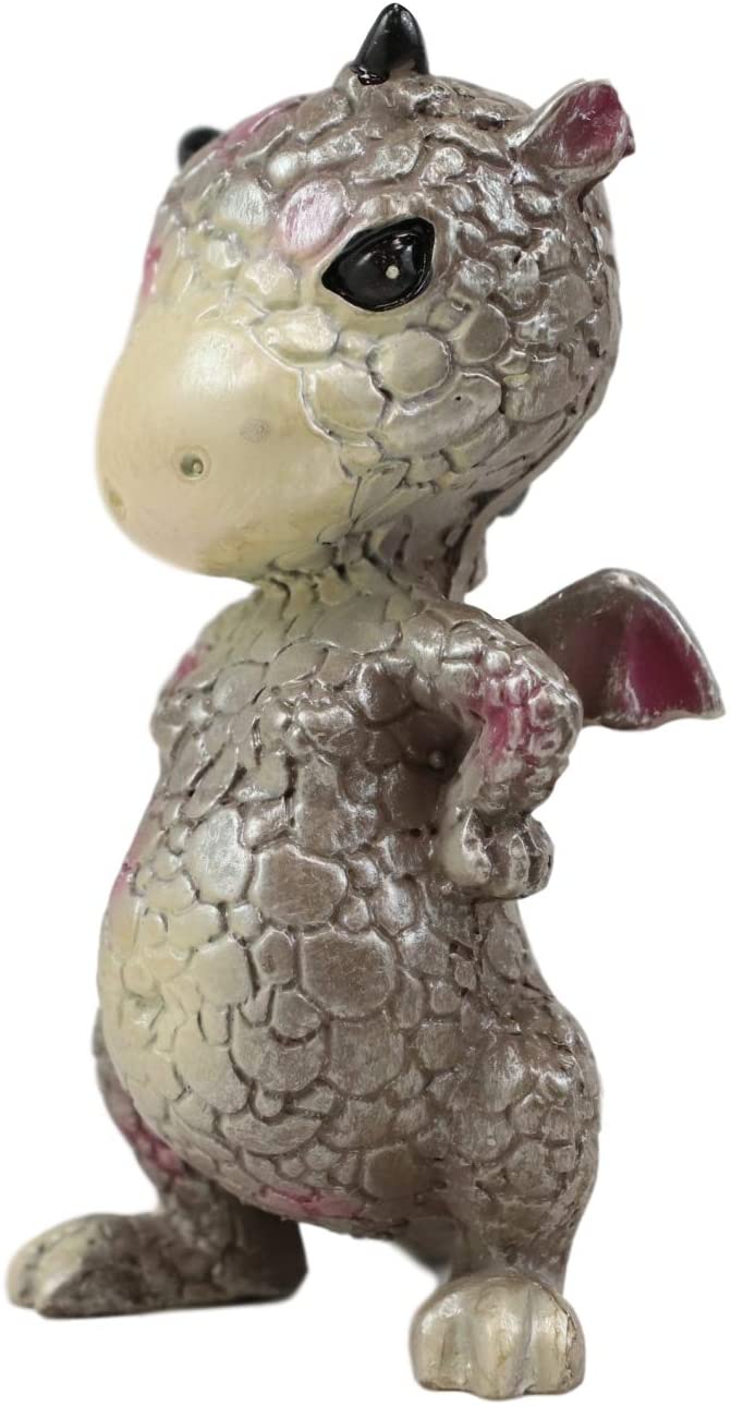 Ebros Small Gray Sulky Wyrmling Baby Hatchling Dragon with Pink Spots Figurine