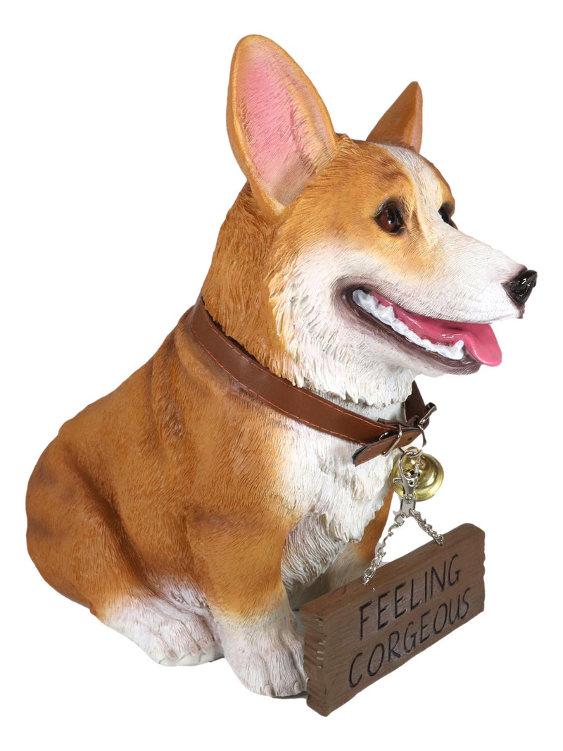 Ebros Realistic Pembroke Welsh Corgi Dog Statue 13"L With Jingle Collar Greeting Sign