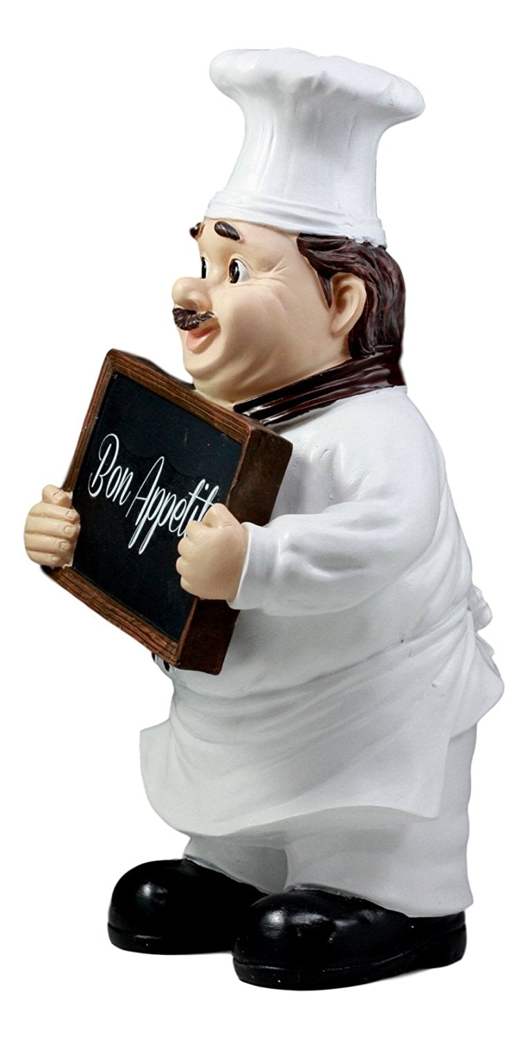 Bon Appetit French Bistro Chef Pierre Holding Sign Kitchen Welcome Figurine 12"H