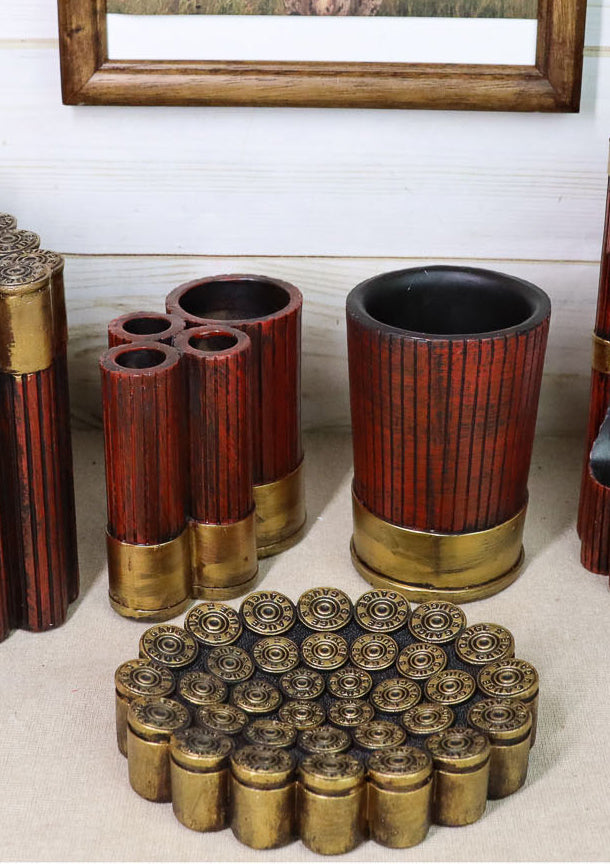 Western Shotgun Bullet Shells Set of 3 Soap Dish Toothbrush Holder Tumbler Cup