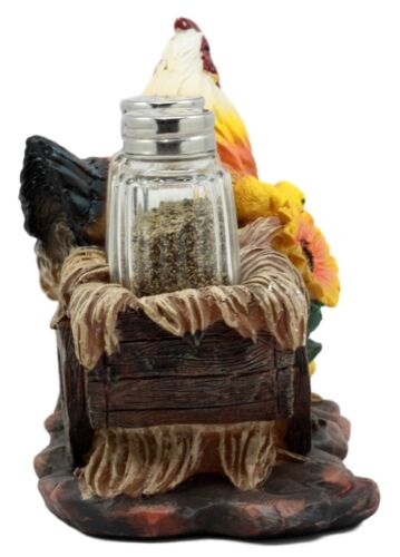 Farm Hay Wagon Sunflower Mother Hen & Chicks Salt Pepper Shakers Holder Figurine