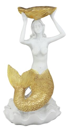 Ebros Art Nouveau Mermaid Holding Sea Shell Candle Or Jewelry Holder Decor Figurine 10.25" Tall