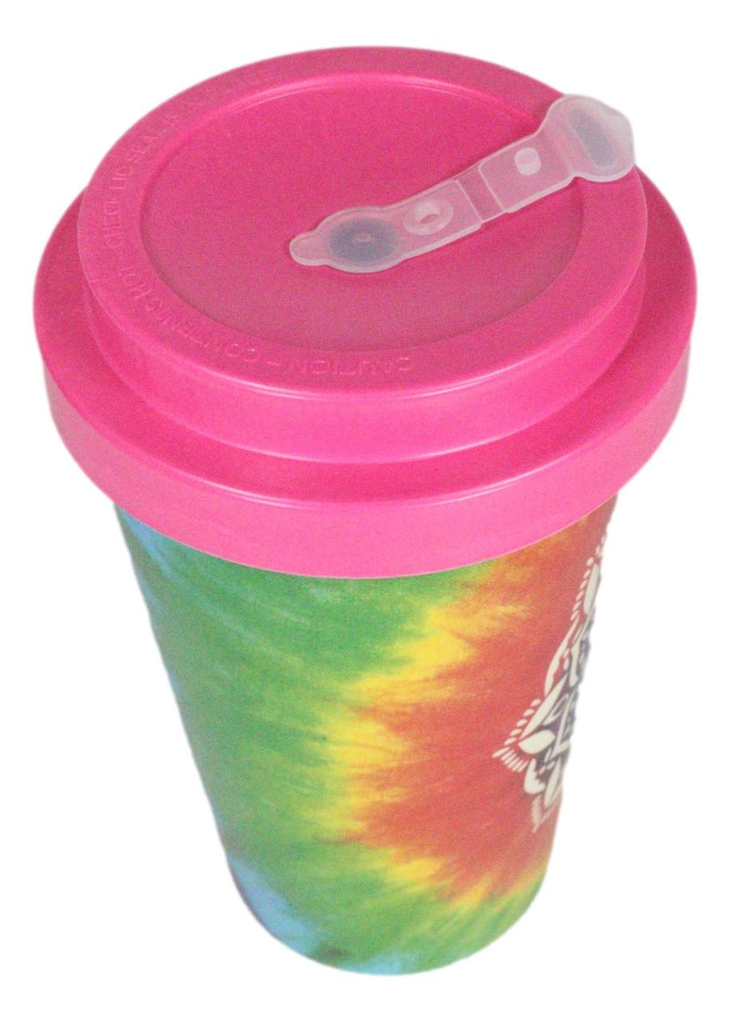Sacred Rainbow Tie Dye Mandala Flower Reusable Travel Mug Cup W/ Lid And Sleeve